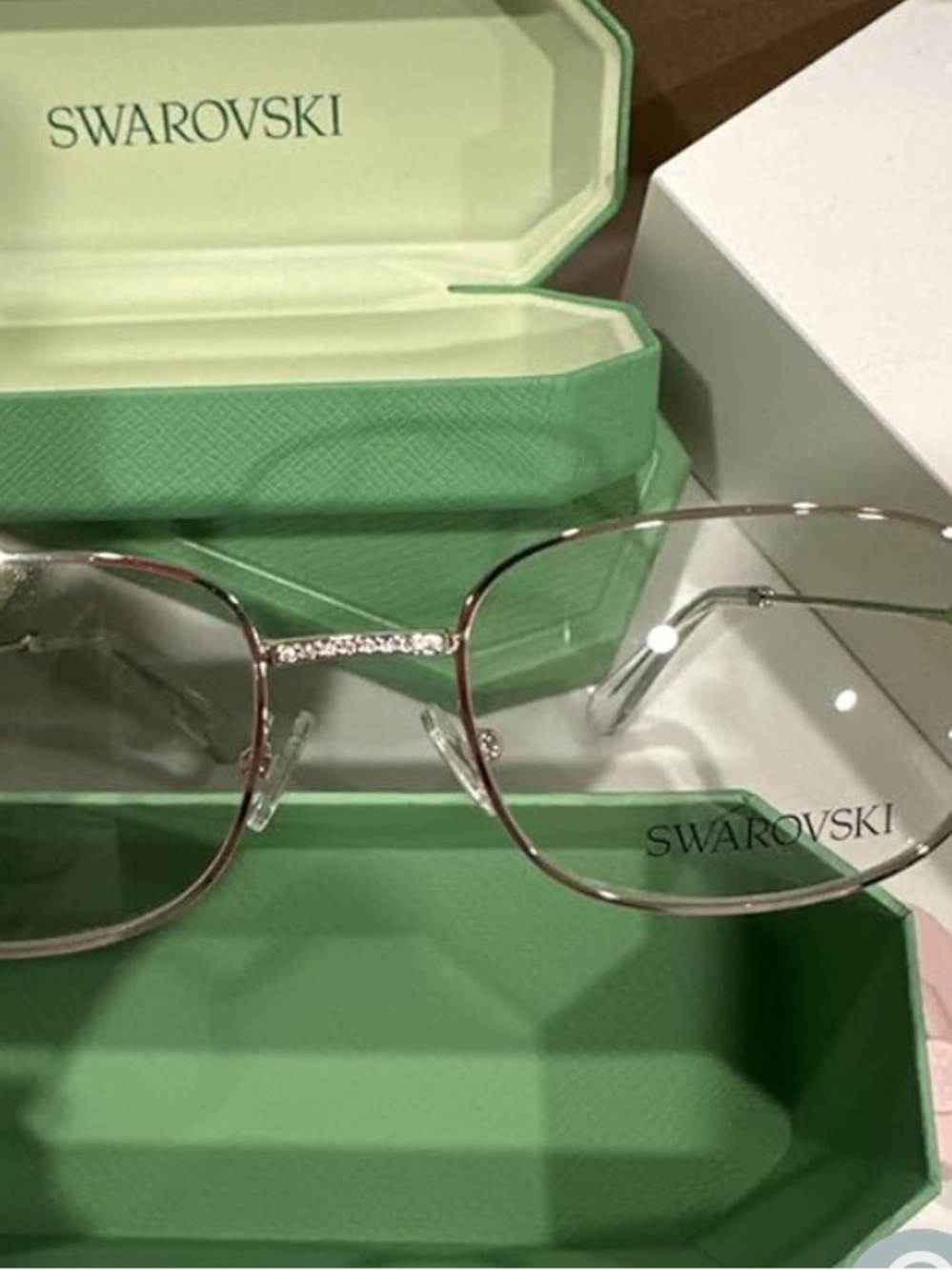🤓😎Swarovski Women's Silver tone Crystal Accent Eyeglass Frame and case